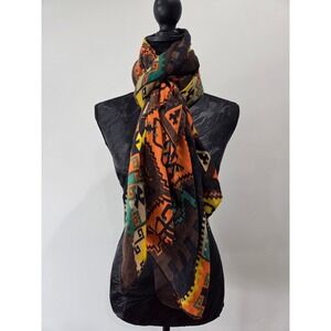 Tribal Aztec Geometric Print Scarf Orange Brown Gold 36X69